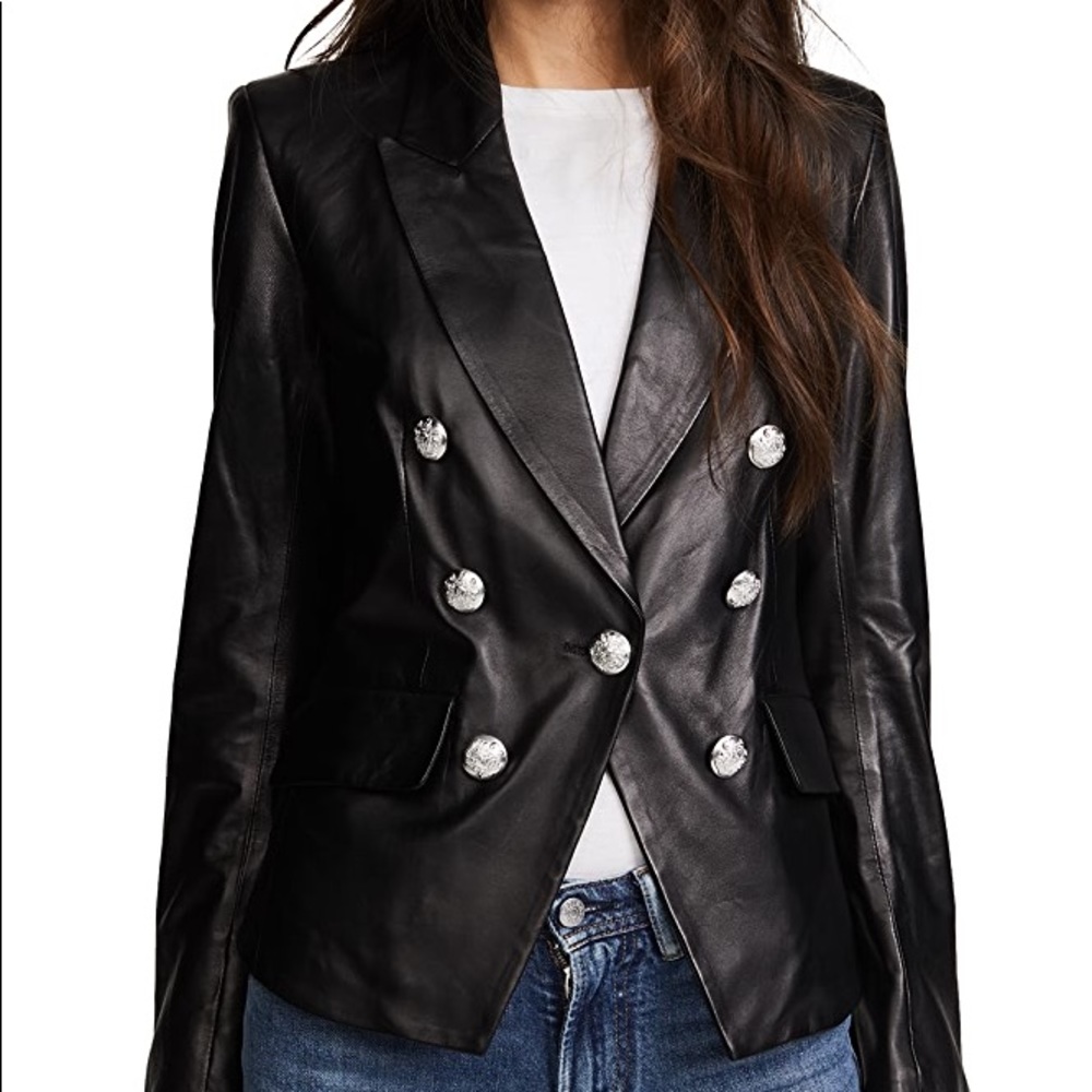 NWT INC Faux Leather Blazer Black Jacket Size PM